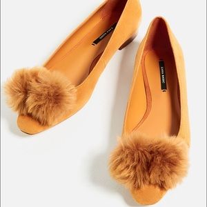 Leather Pom Pom ballerinas worn once to big on me