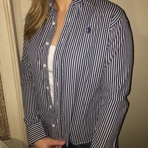 Button down-navy and white striped