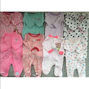 11 BABY GIRL CLOTHING PIECES SLEEPERS AND ONESIES