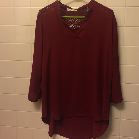 Dark wine red lace detail blouse - Large
