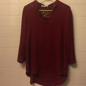 Dark wine red lace detail blouse - Large
