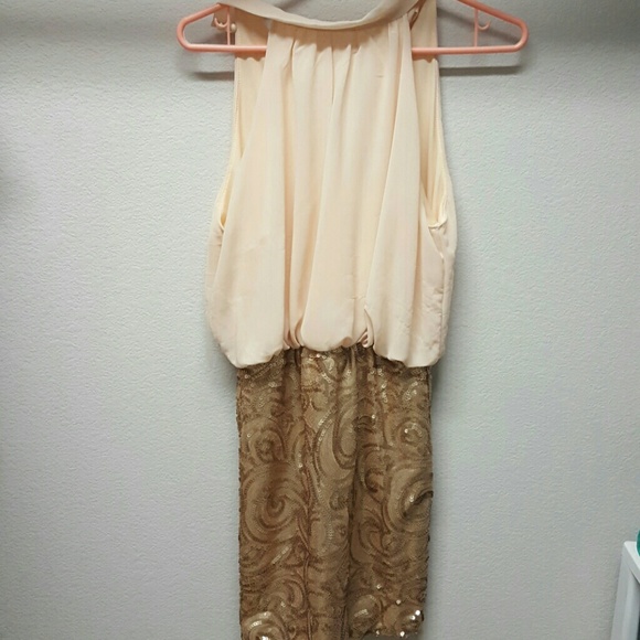 Blush and gold cocktail dress