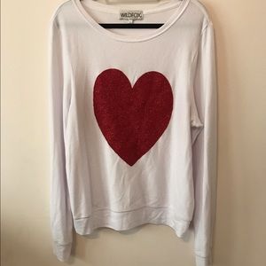 NWOT Wildfox white jumper red sparkle heart large