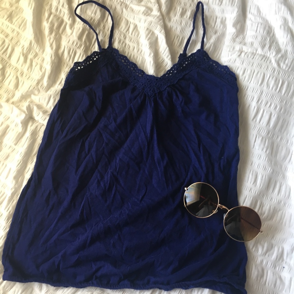 Womens Navy Blue Lace Tank Top