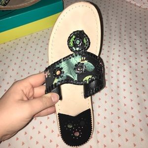 Black Floral/Calf Jack Rogers sandals