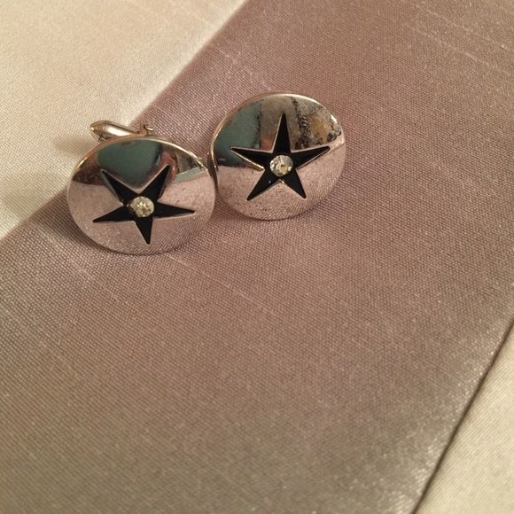 Cufflink swank silver star with stone