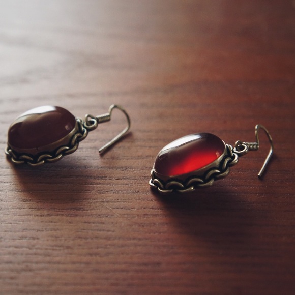 Sterling Silver Carnelian Stone Earrings 925 - Picture 4 of 4