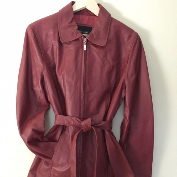 Red Leather Belted 3/4 Jacket - Picture 1 of 2