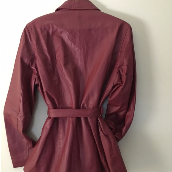 Red Leather Belted 3/4 Jacket - Picture 2 of 2