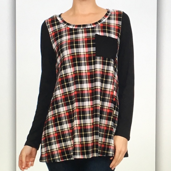 🕶Black/red🕶plaid long sleeve pocket blouse