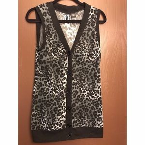 Black Leopard Print Cardigan/Vest