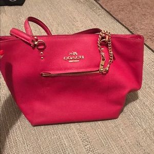 Coach bright pink handbag leather- used