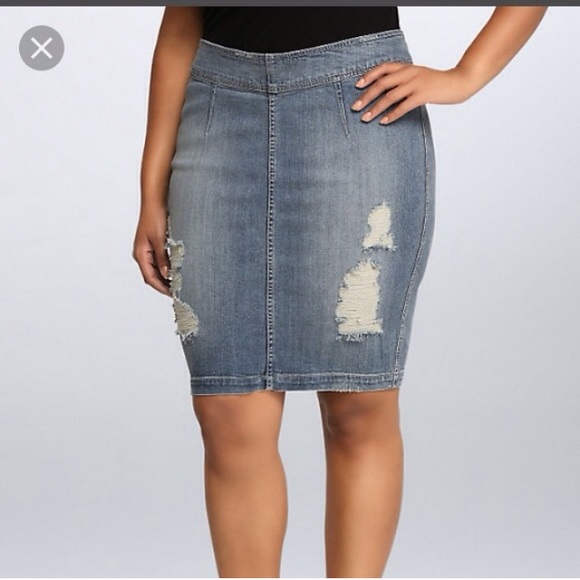 torrid Dresses & Skirts - Torrid Denim Pencil Skirt with Destruction