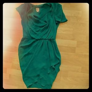 Haute Hippie silk asymmetric sleeve drape mini, S