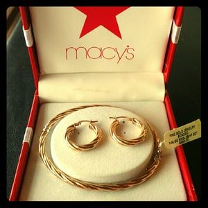 14K / SS Gold Bangle & Hoop Set
