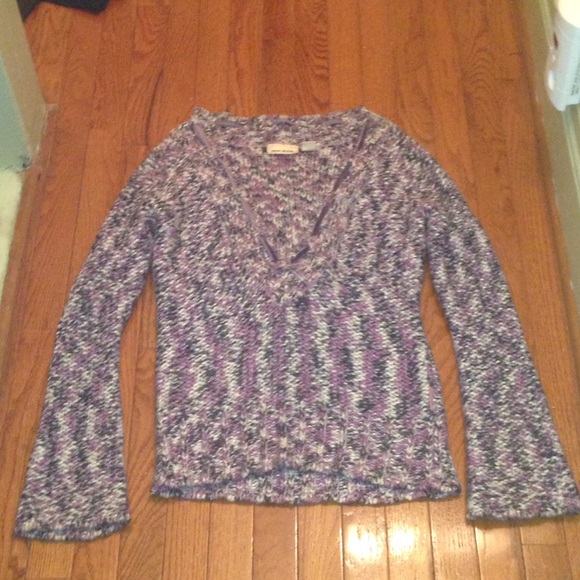 🍂🍁 Fall/Winter Vintage DKNY Jeans Purple Marled Deep V Neck Sweater Sz M - Picture 2 of 4