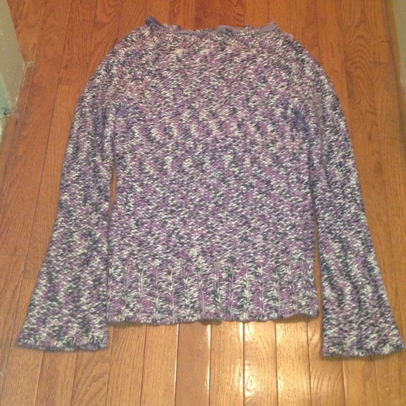 🍂🍁 Fall/Winter Vintage DKNY Jeans Purple Marled Deep V Neck Sweater Sz M - Picture 4 of 4