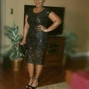 Black EXPRESS sequin high waisted skirt & crop top