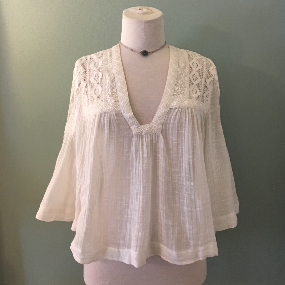EUC Free People Lace and Gauze Blouse