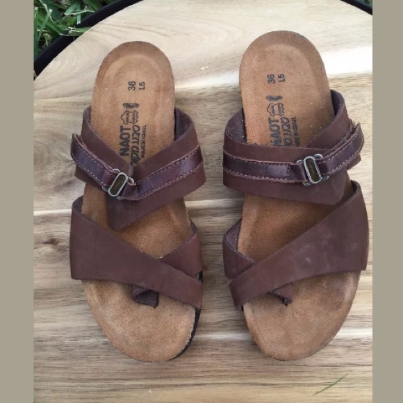 NAOT Brown Leather Slip On Sandals Size 36/6US