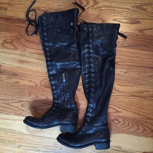 Jeffrey Campbell black over the knee lace up boots