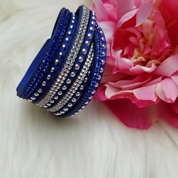 Love Obsessed  Jewelry - Studded and rhinestone navy wrap bracelet