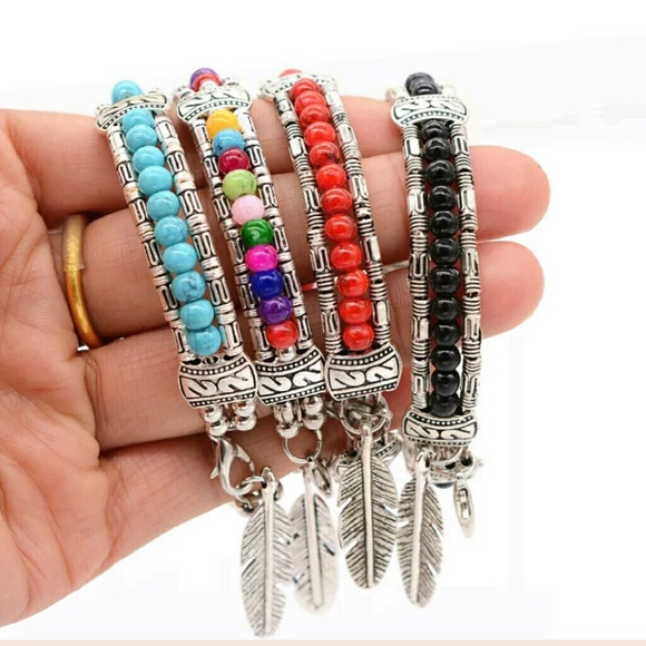 Boho beaded bangle bracelet - Picture 2 of 2