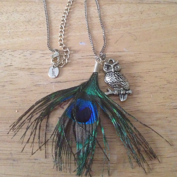 Claire's feather owl brass necklace