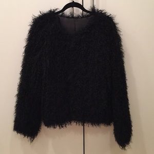 No label black Mongolian Lamb fur jacket