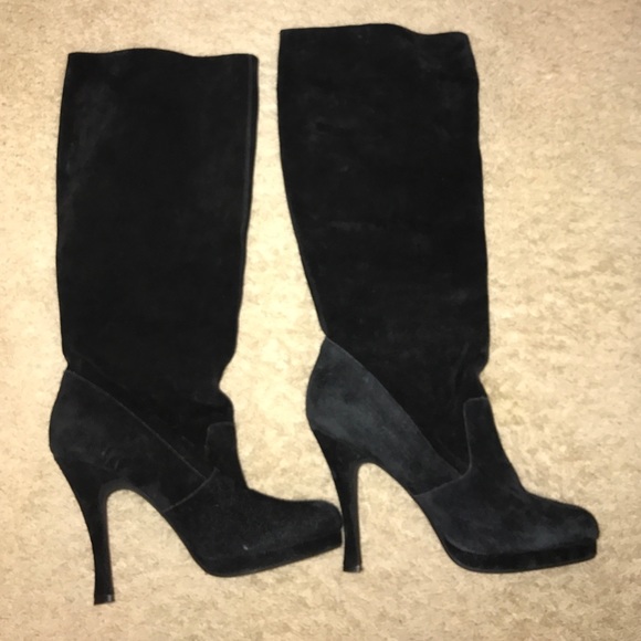 BCBG black heeled boots suede