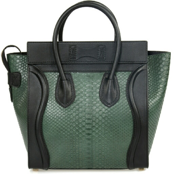 Celine Micro Emerald Green Python Black Leather - Picture 2 of 4