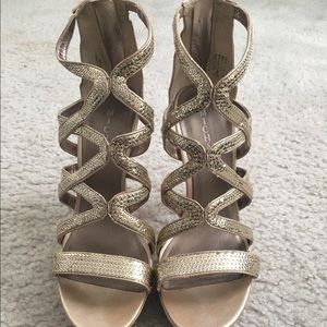 Gold metallic sequin cutout heels