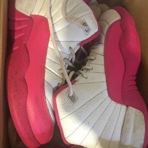 pink & white Jordan 12s