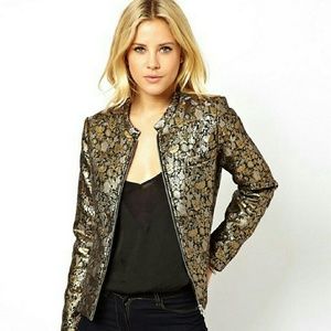 Asos Bomber Jacket in Gold Jacquard