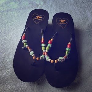 Beaded Doggie bone wedge flip flop