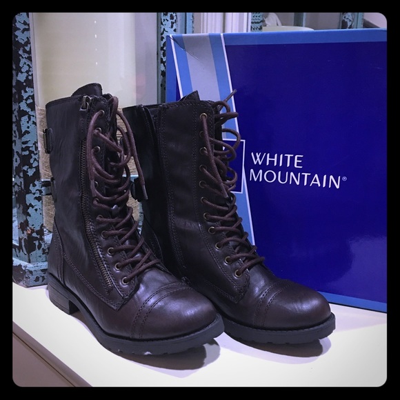 White Mountain Brown Combat Boots; Size 7.