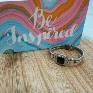 Twisted cable hinge cuff bracelet square brown gem