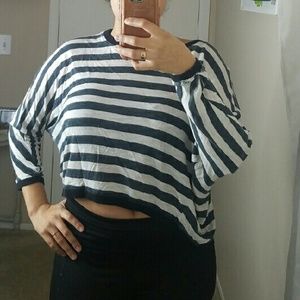 Navy & White Striped Half Top