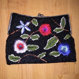 Vintage Beaded Floral Clutch Chain Snap Purse