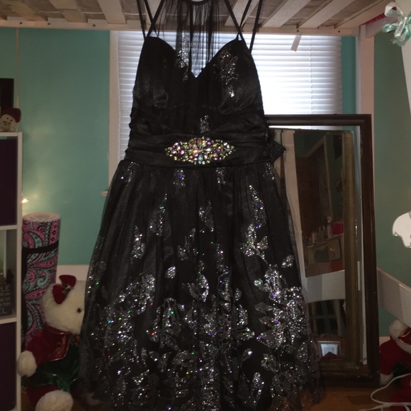 Black Halter Top Homecoming Dress!