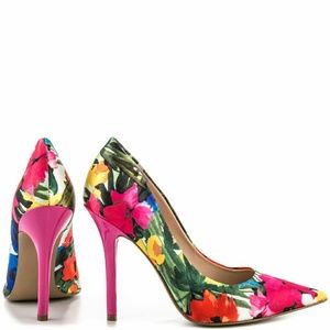 Guess Neodan Floral Print Pumps in Dark Pink Satin