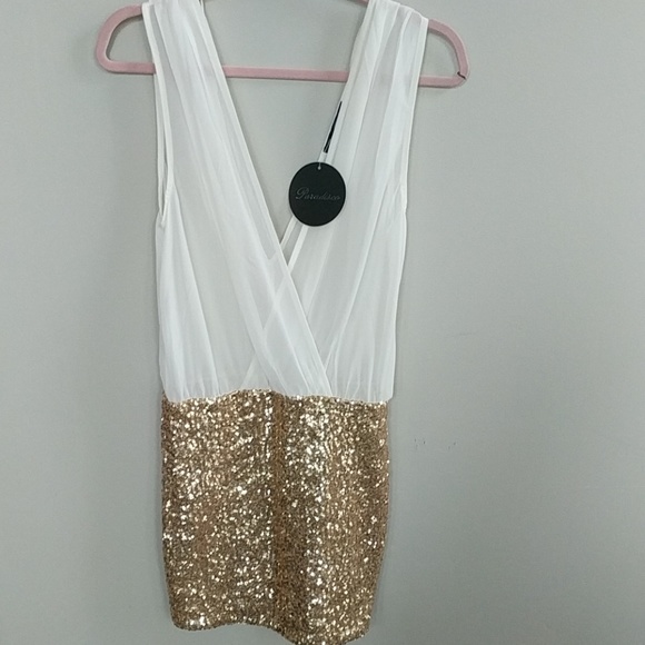 Sequin cocktail dress - white/gold - Picture 1 of 2