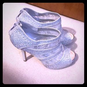 Sequin peep toe heels