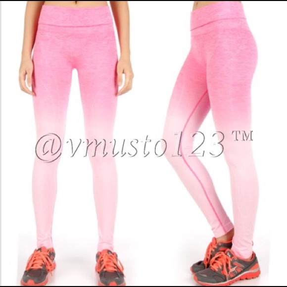 PINK OMBRÉ FOLD OVER WAIST YOGA PANTS - Picture 2 of 3