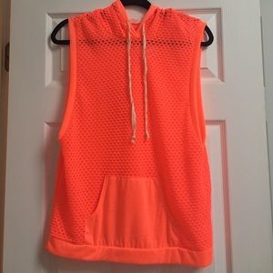 NWT Neon Orange Sleeveless Hoodie