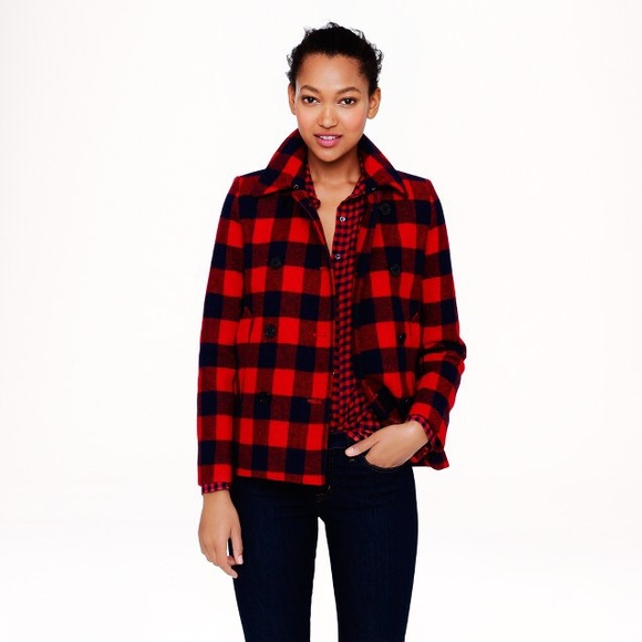J. Crew Buffalo Check Peacoat, Red and Blue