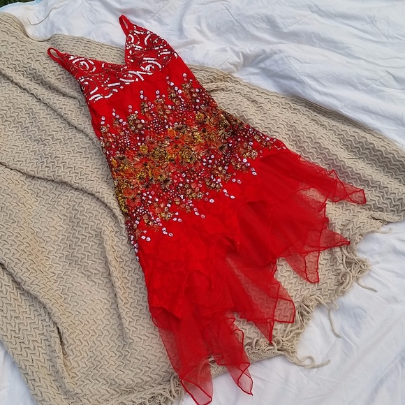 Red Ornate Floral Dress