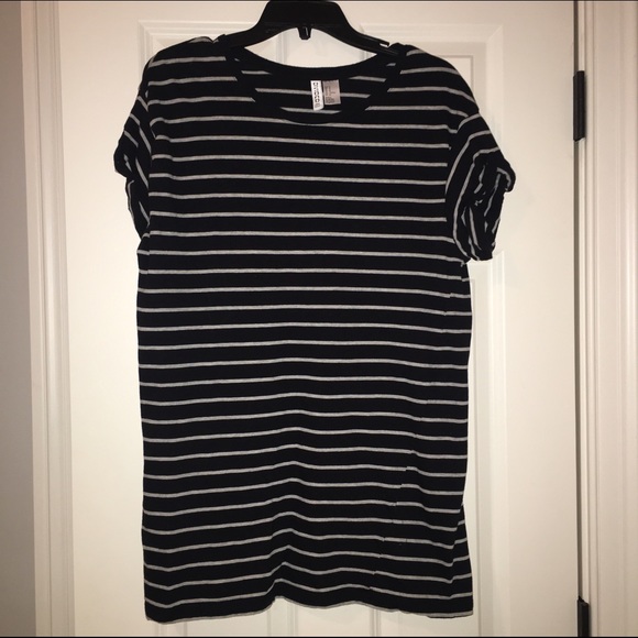 Black & Grey Striped TShirt Dress