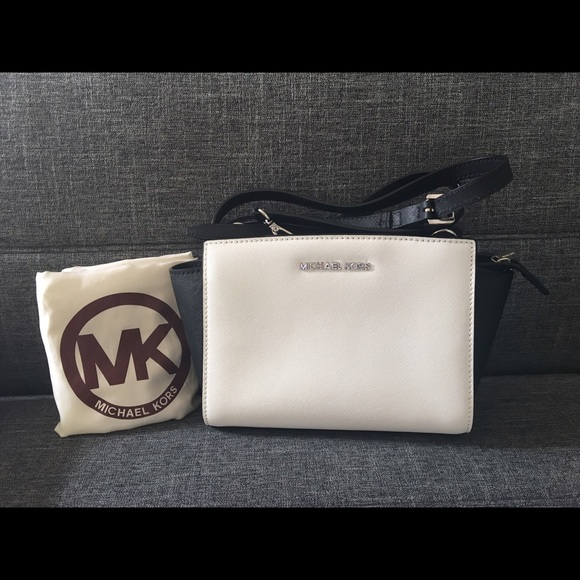 Authentic Michael Kors Selma White Black Bag