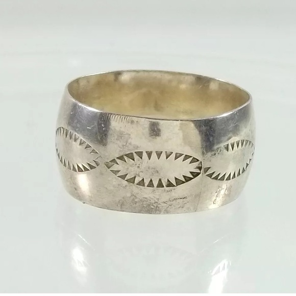 Sterling silver wide band ring. Native American